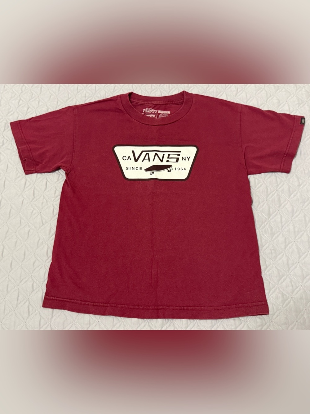 Vans Boys Medium Short Sleeve T-Shirt Burgundy Skateboard Skater Since 1966 Logo